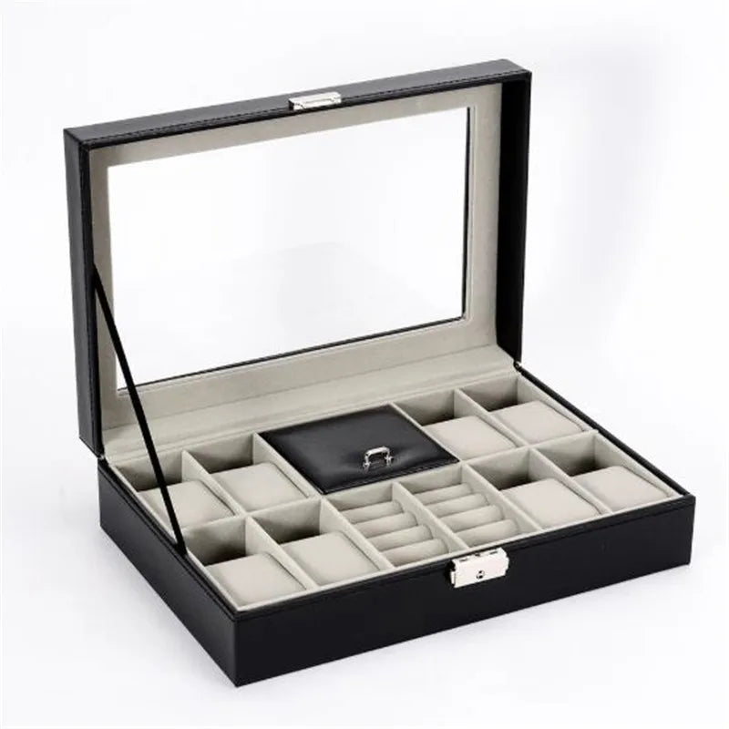 6/6+3/8+2 Grids Storage Watch Box 8/10/12 Grids PU Leather Watch Holder Organizer for Quartz Watch Jewelry Boxes Display Gift