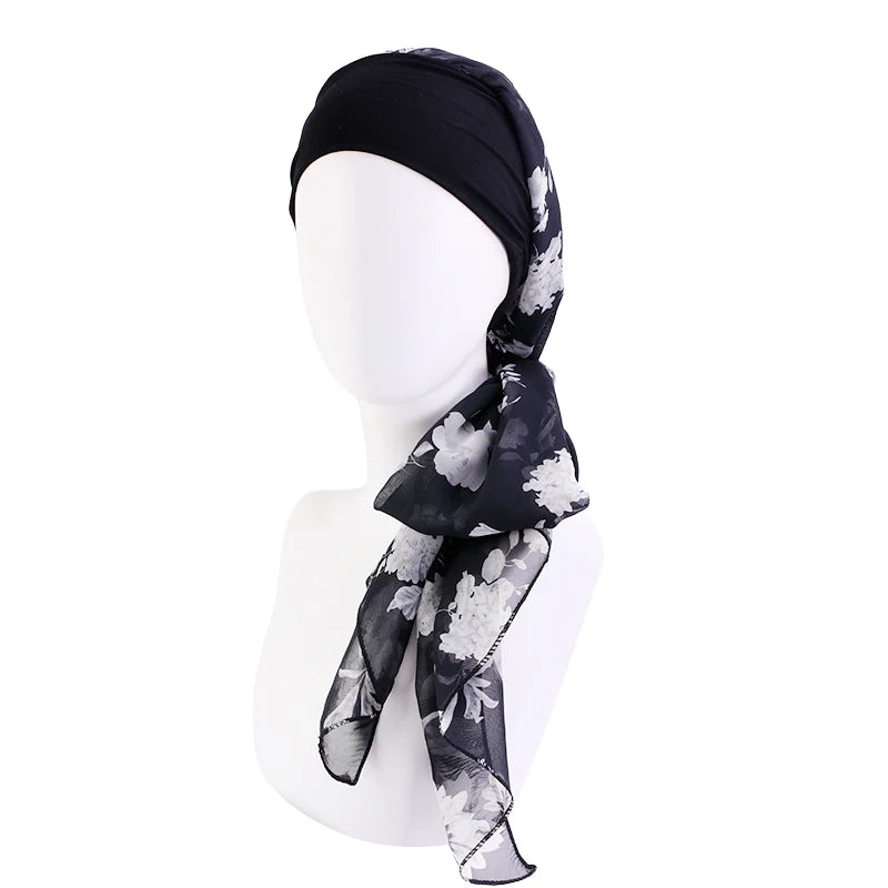 Women Bandana Muslim Headwear Turbans Long Ribbon Head Scarf Head wraps Cancer Chemo Hats Pre-Tied Hair accessories for Women