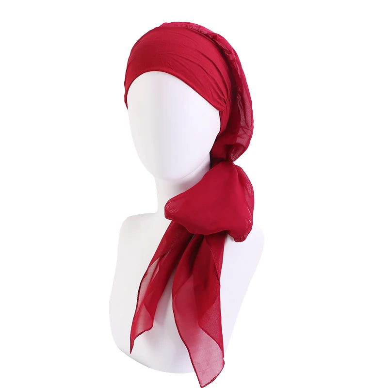 Women Bandana Muslim Headwear Turbans Long Ribbon Head Scarf Head wraps Cancer Chemo Hats Pre-Tied Hair accessories for Women