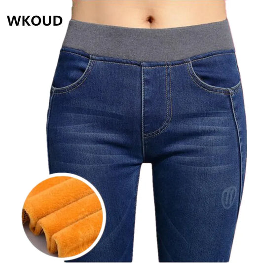 2022 Winter Jeans For Women Stretch Warm Velvet Denim Pencil Pants Thicken High Waist Female Straight Trousers Oversized P8035