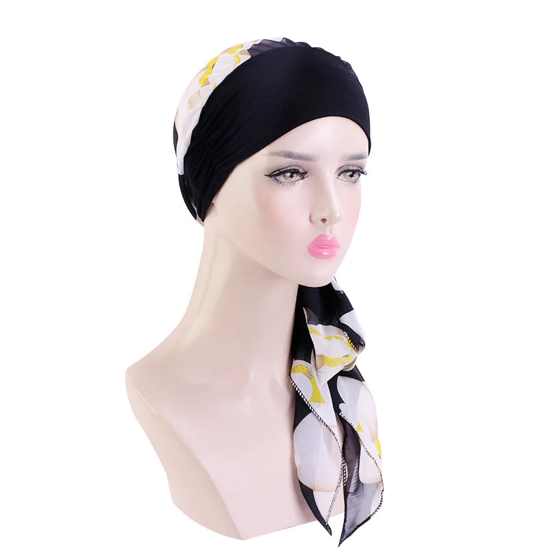 Women Bandana Muslim Headwear Turbans Long Ribbon Head Scarf Head wraps Cancer Chemo Hats Pre-Tied Hair accessories for Women