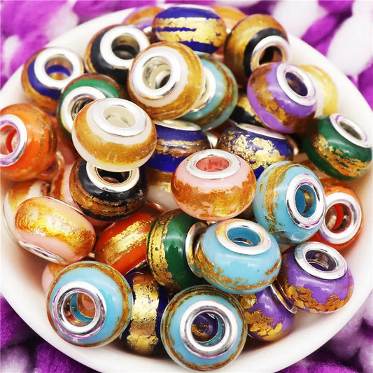 10 Pcs Color Glitter Big Hole European Beads Bulk Fit Pandora Bracelet Bangle Women Adults Chain Cord DIY for Jewelry Making Kit