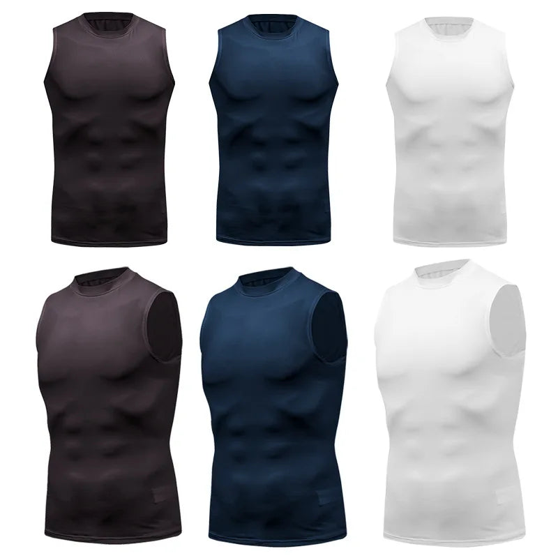 Men's Fitness Compression Sleeveless Shirt Gym Tank Top Quick Dry Fit Bodybuilding Workout Stringer Singlets Sport Running Vest