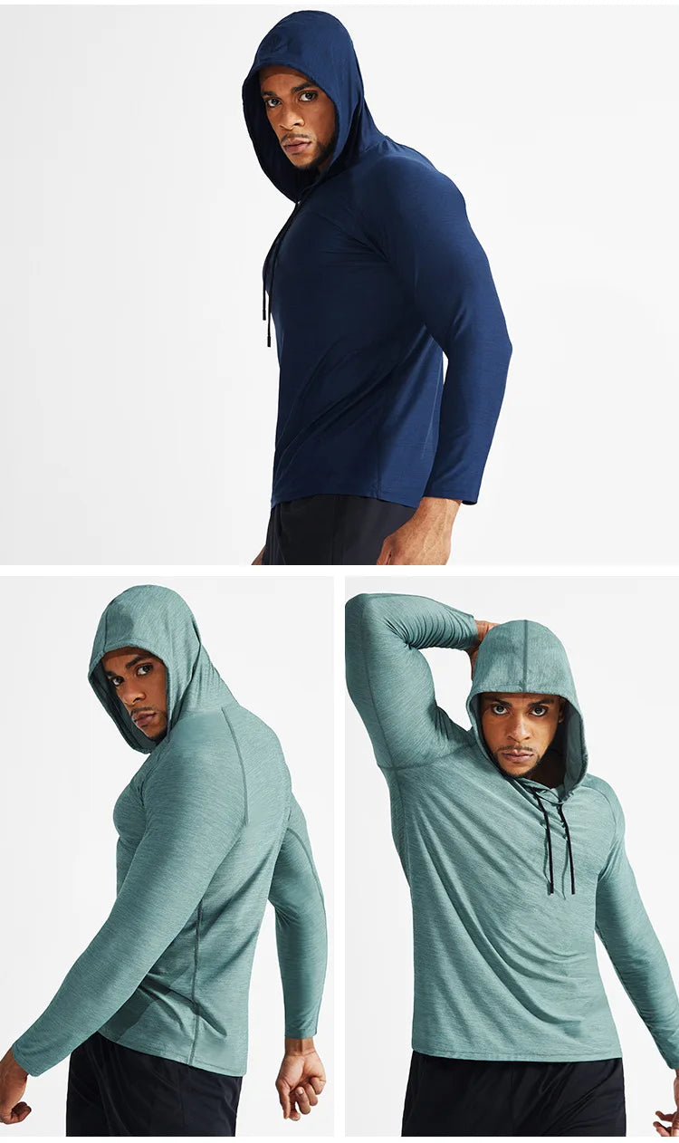 Men's Hoodies Compressed Running Shirts Quick Dry Gym Clothing T-shirt Workout Sportswer Bodybuilding Rashguards Male Solid Tops