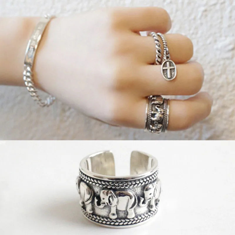 XIYANIKE Silver Color  Open Rings for Women Couples Vintage Cute Elephant Animal Handmade Jewelry Party Accessories Gifts