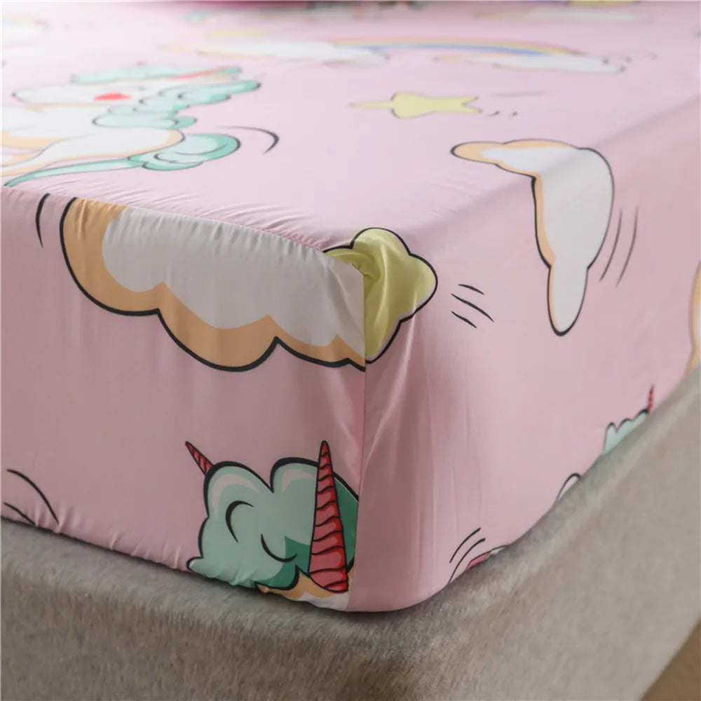 Summer home bed mattress Round Fitted sheet comfortable rubber linen Cartoon unicorn sabana 180*200*30(no pillowcase)