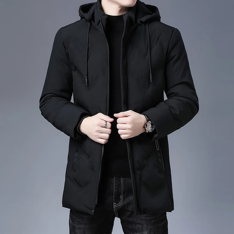 Top Quality Brand Casual Fashion Thicken Warm Men Long Parka Winter Jacket With Hood Windbreaker Coats Mens Clothing 2023