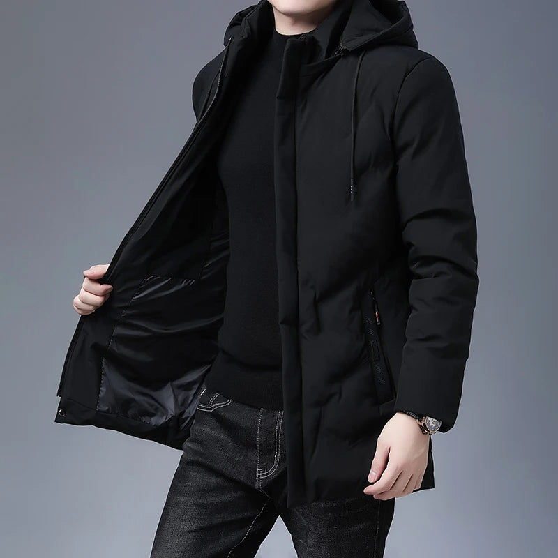 Top Quality Brand Casual Fashion Thicken Warm Men Long Parka Winter Jacket With Hood Windbreaker Coats Mens Clothing 2023