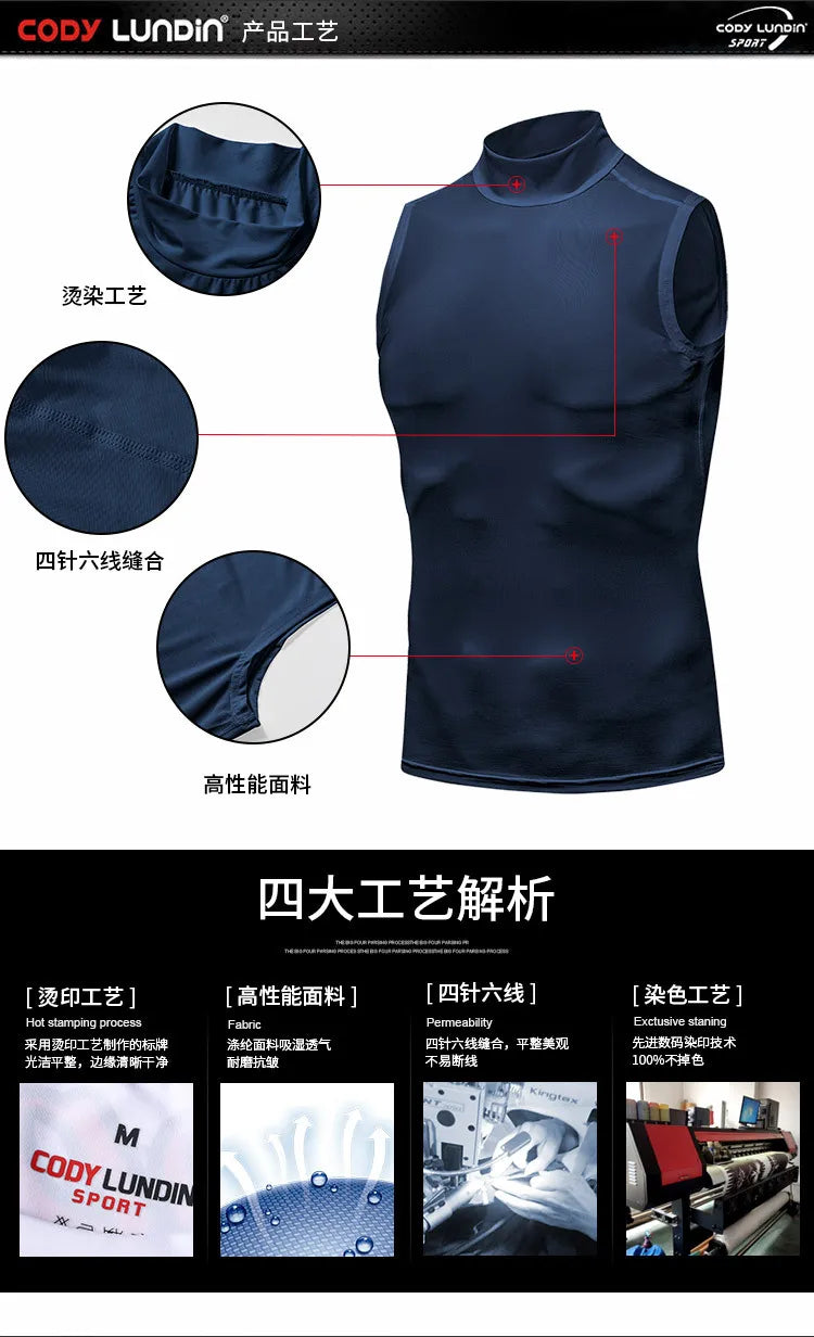 Men's Fitness Compression Sleeveless Shirt Gym Tank Top Quick Dry Fit Bodybuilding Workout Stringer Singlets Sport Running Vest