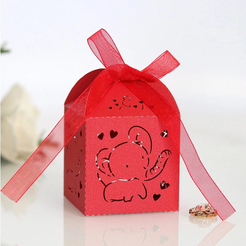 10/50/100pcs Elephant Laser Cut Carriage Favors Box Gifts Candy Boxes With Ribbon Baby Shower Wedding Birthday Party Supplies