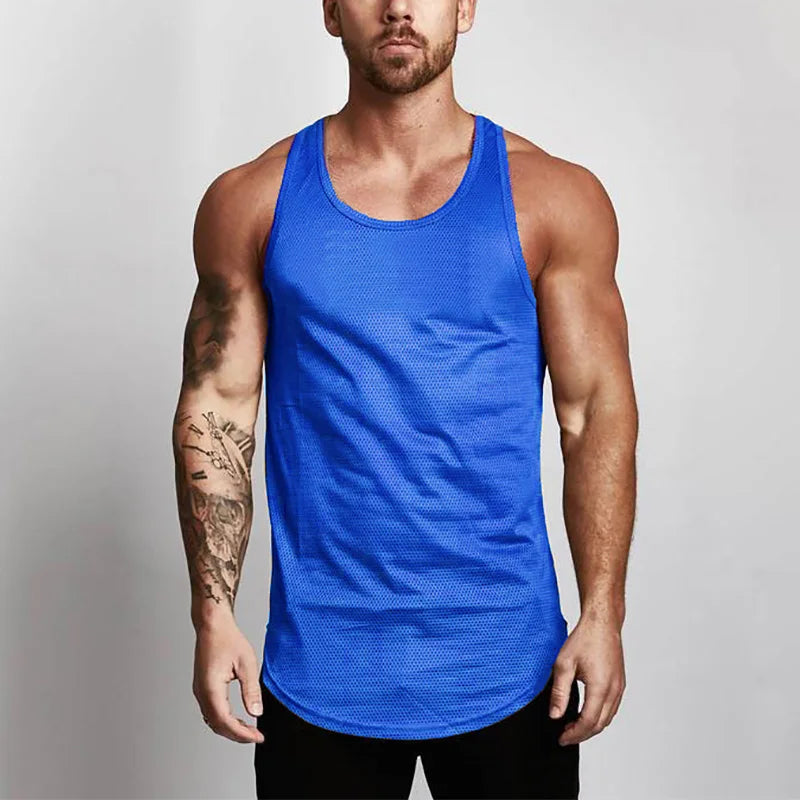 Marathon Quick-drying Mesh Sports Vest Men's Sleeveless Running Training Basketball Loose Fitness Workout Gym Tank Top