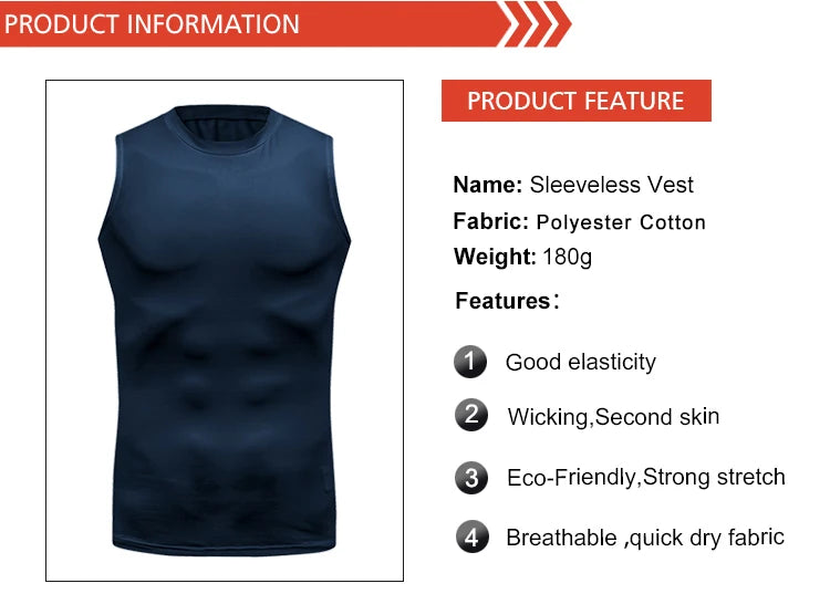 Men's Fitness Compression Sleeveless Shirt Gym Tank Top Quick Dry Fit Bodybuilding Workout Stringer Singlets Sport Running Vest