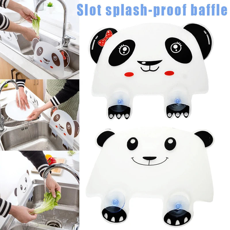 Anti Splash Water Baffle Board Water Guard Splatter Kitchen Sucker Sink Tool Cute Panda Sink Water Splash Guards with Sucker Wat