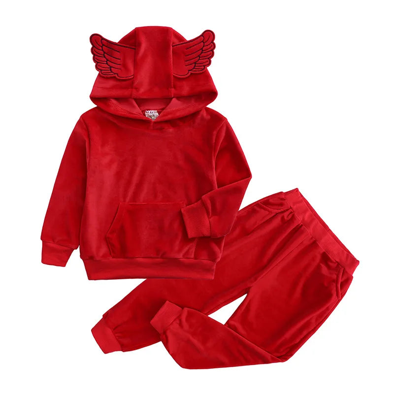 Baby Girls Velvet Hooded Clothing Set Autumn Spring Kids Suit for Girl Boys Sports Suits Tracksuits Toddler Children Clothes Set