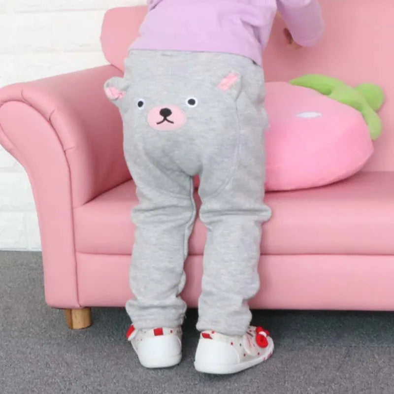 Cartoon Bear Kids Girls Pants Winter Thicked Warm Plus Velvet Toddler Boys Trousers