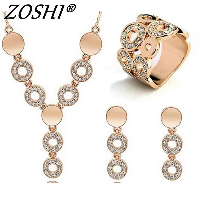 ZOSHI Hot Sale Fashion Women Jewelry Classy Sparking Crystal Necklace Wedding Gold Plated Jewelry Set Woman Dress Accessories