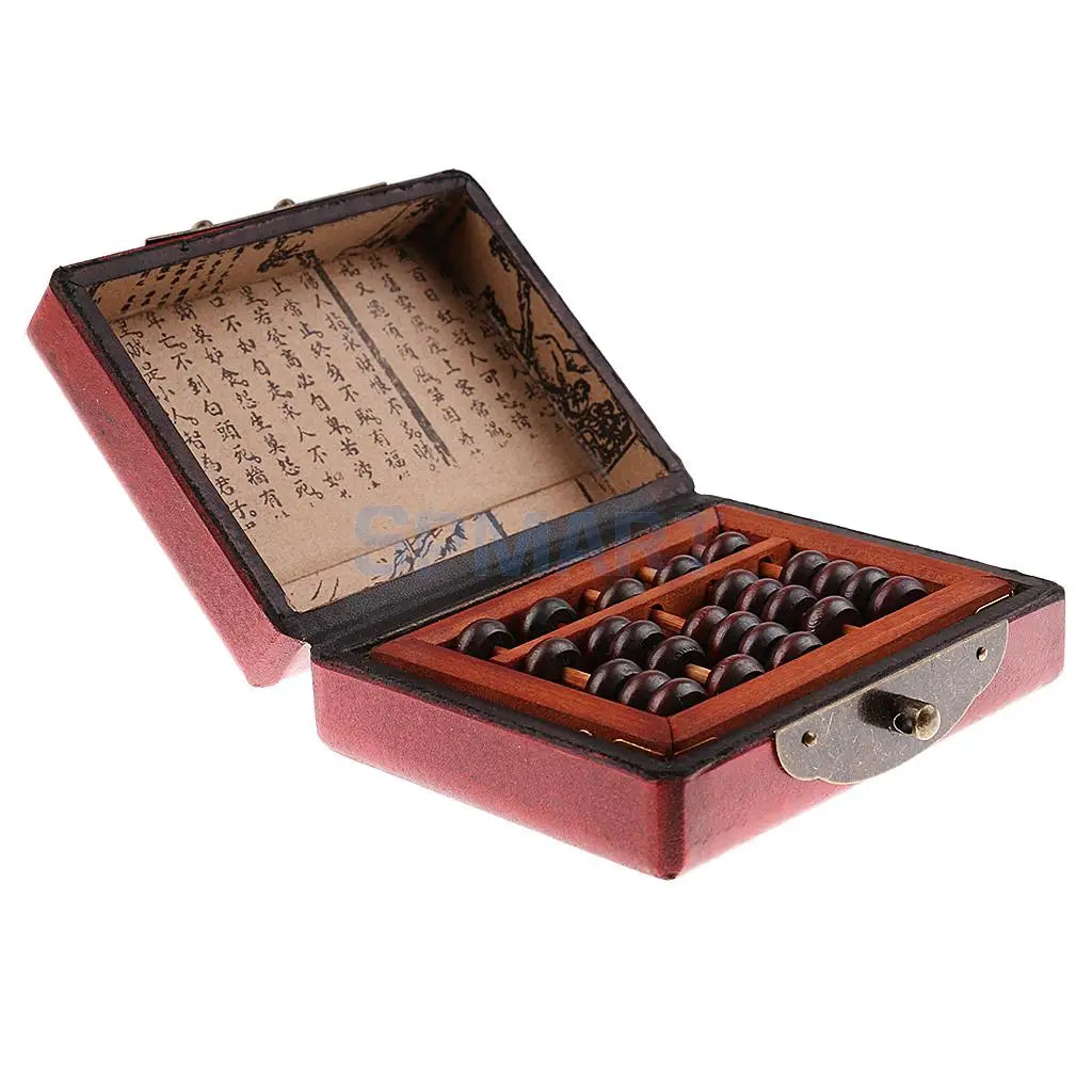 5 Rows Vintage Chinese Wooden Bead Arithmetic Abacus with Box Classic Ancient Calculator Calculating Tool Collectables