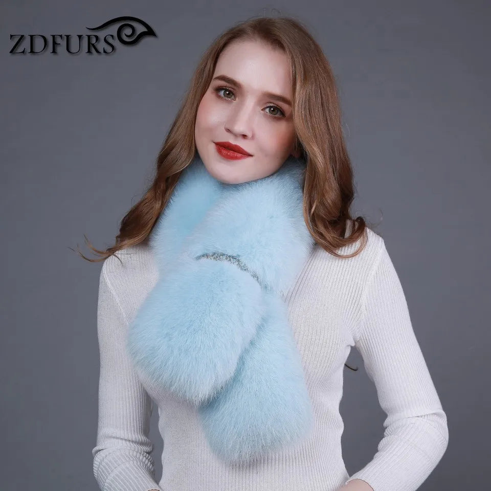 ZDFURS *new winter real fox fur shawl fashion collar long fur scarf female fox fur ring  coat decoration fur collar