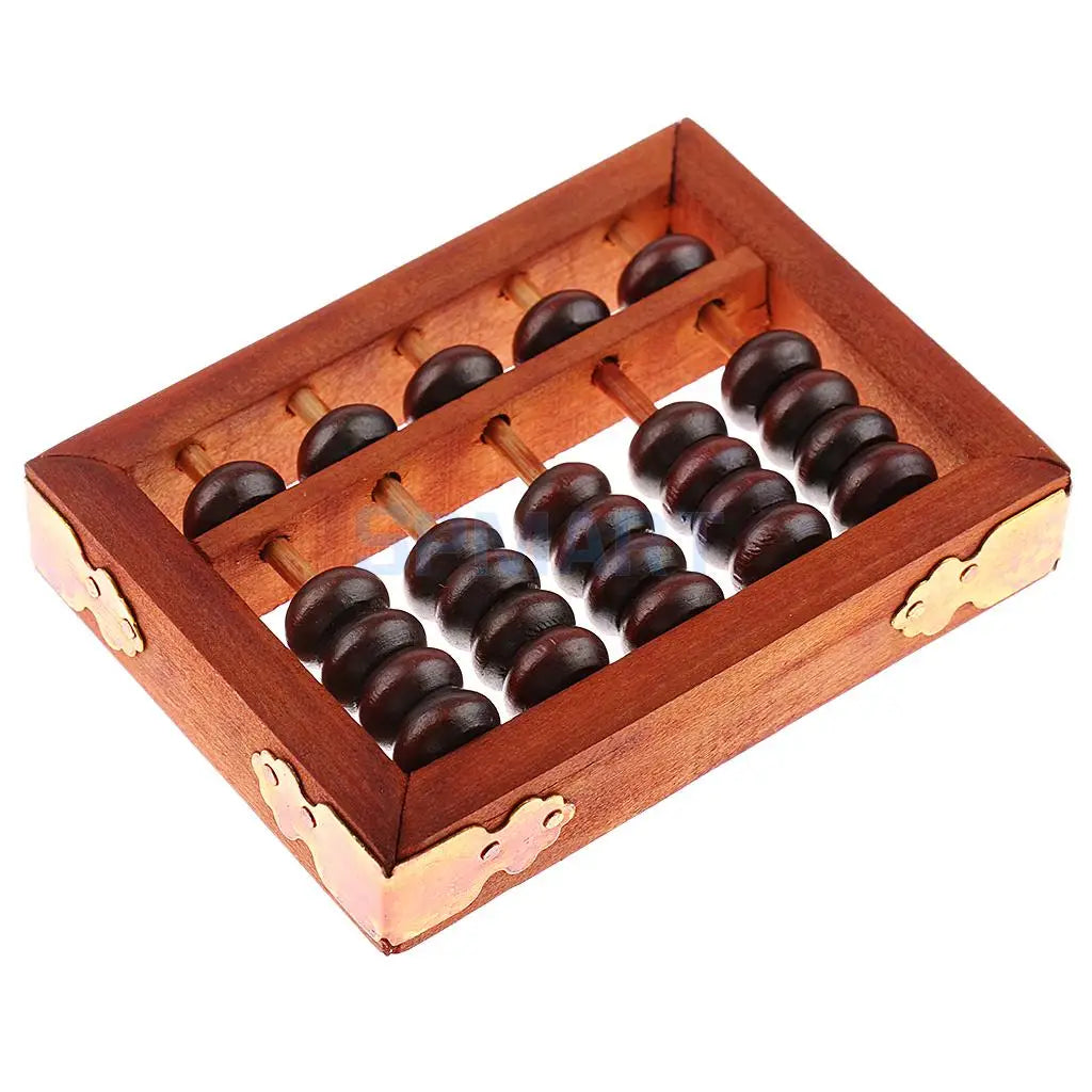 5 Rows Vintage Chinese Wooden Bead Arithmetic Abacus with Box Classic Ancient Calculator Calculating Tool Collectables