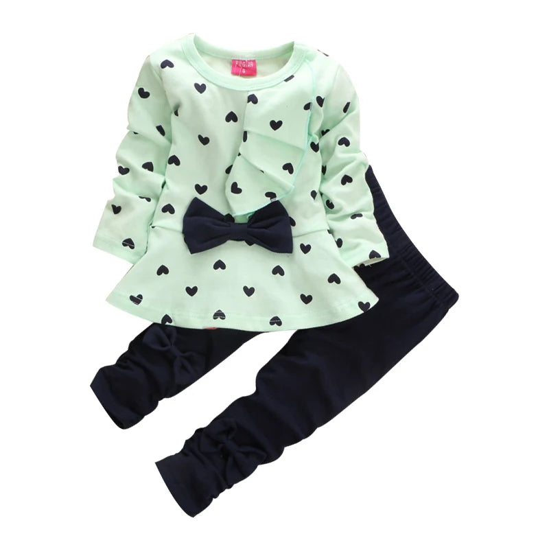 2020 New Fashion Girls Clothing Sets Cotton Children Bow Dress Tops Leggings Kids Round Neck Polka Dot Suits Baby Casual Outfit