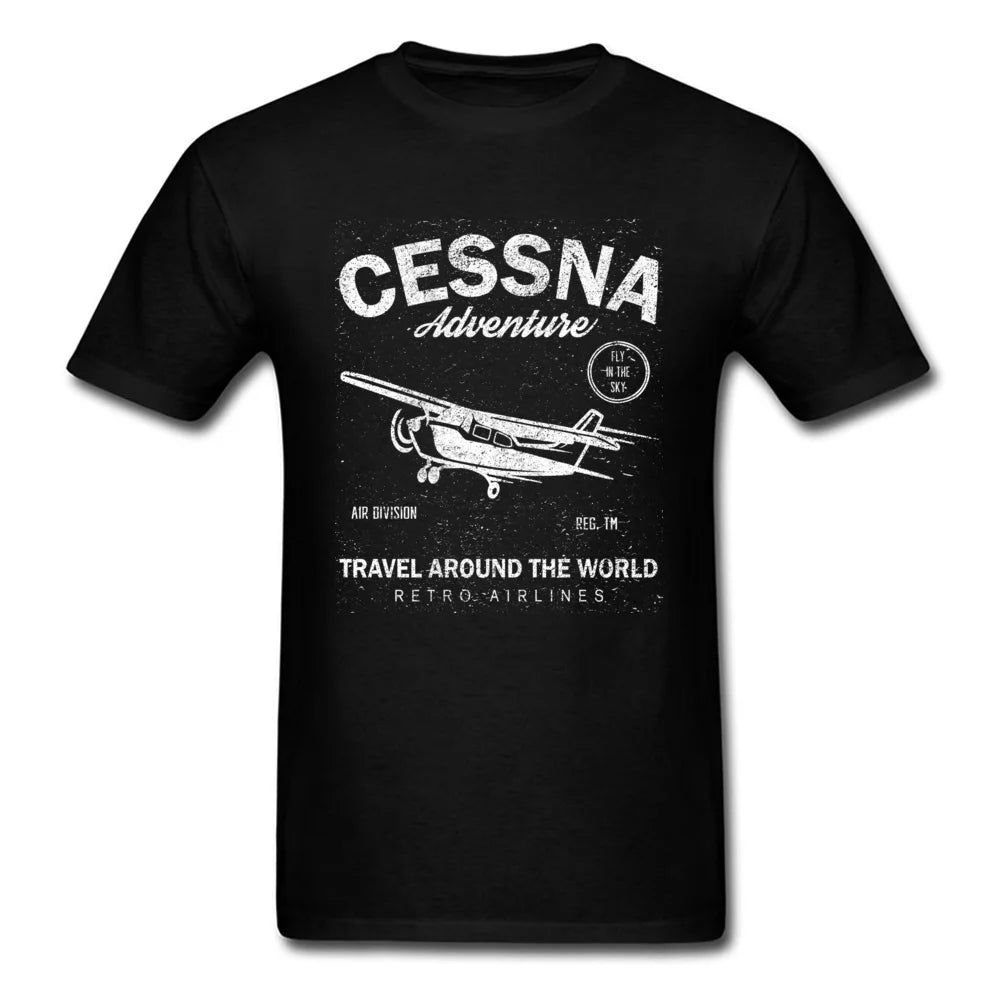 Cessna Leisure Brand Biplane Tshirt Airplane Adventure Travel Around The World Vintage T Shirt Men Graphic Tees Father's Day