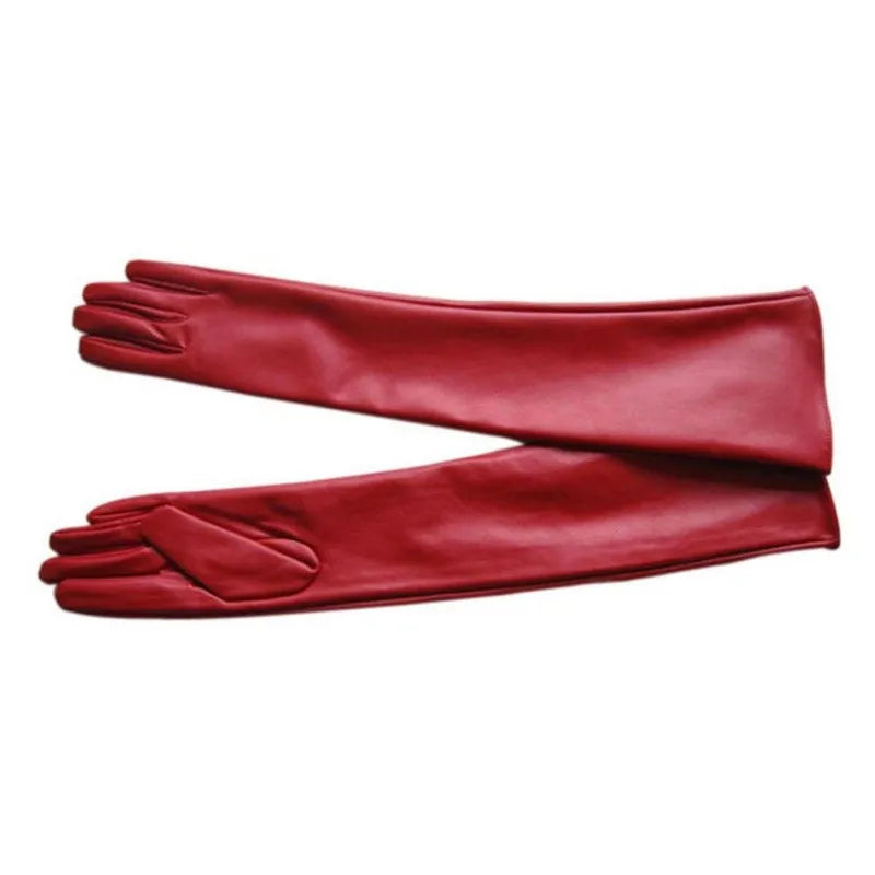 Women's Faux Leather Elbow Gloves Winter Long Gloves Warm Lined Finger Gloves New YP9