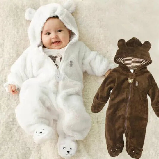 Autumn Winter  Baby Rompers Bear style baby coral fleece  brand  Hoodies Jumpsuit baby girls boys romper newborn toddle clothing