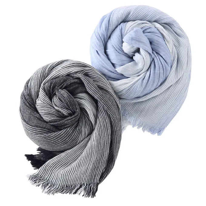 Japanese Cotton Scarves Unisex Cashmere big size striped tassel scarves Navy Blue and black winter scarf men scarf