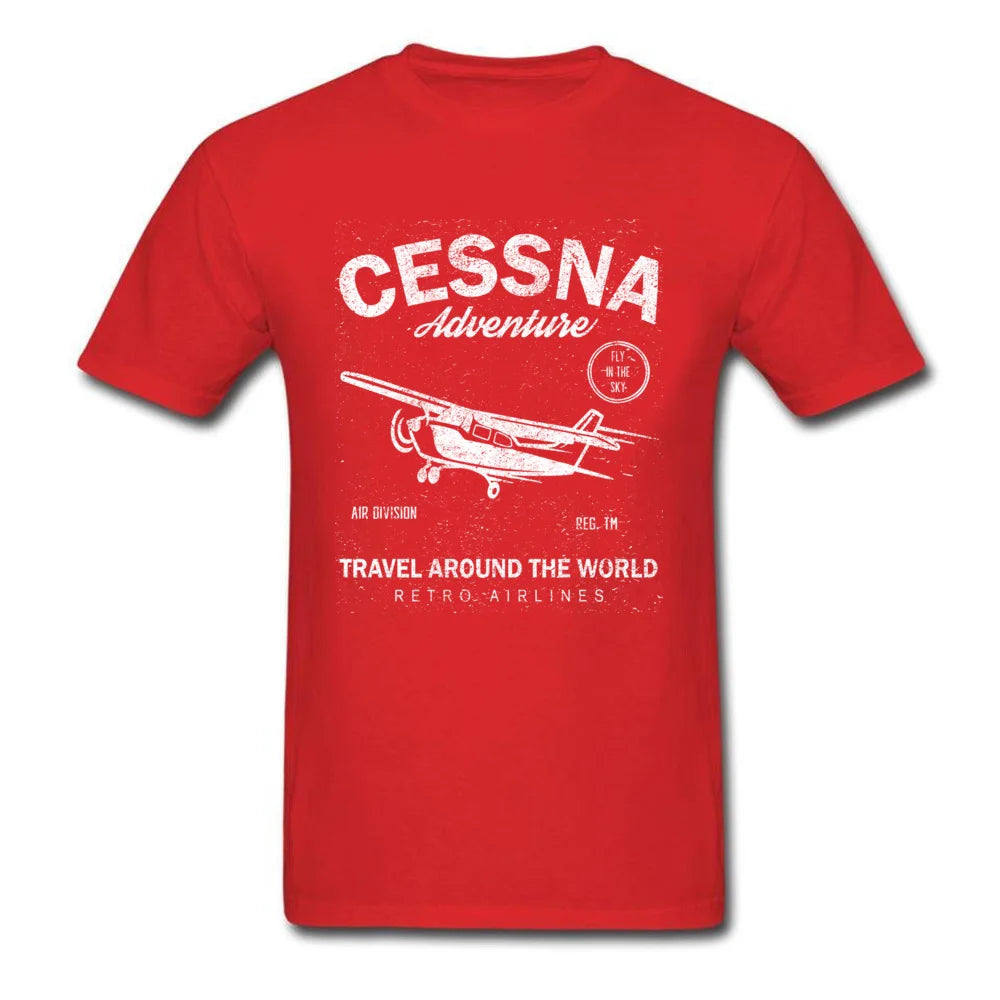 Cessna Leisure Brand Biplane Tshirt Airplane Adventure Travel Around The World Vintage T Shirt Men Graphic Tees Father's Day