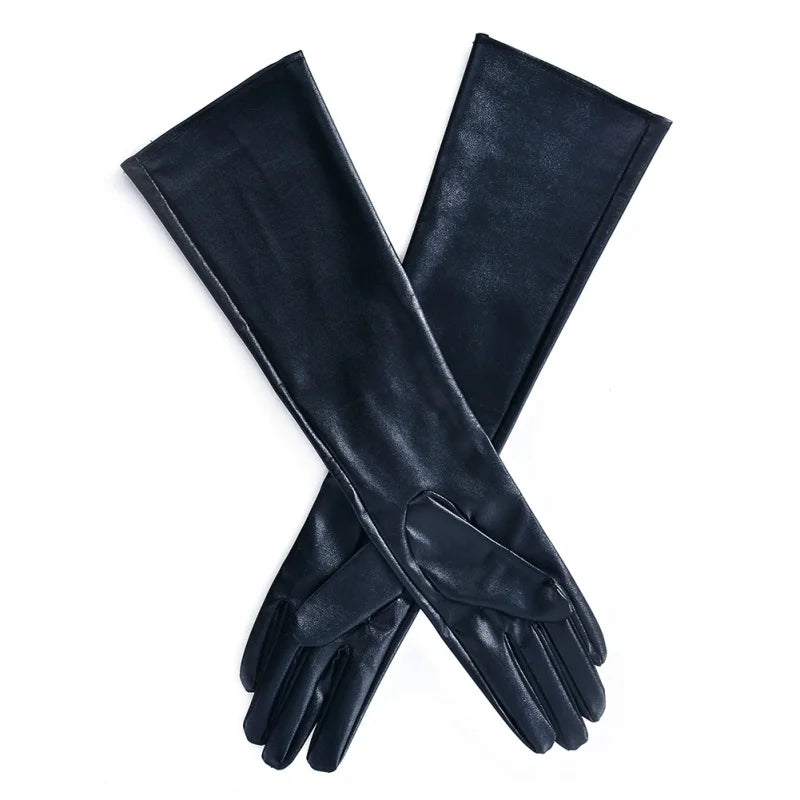 Women's Faux Leather Elbow Gloves Winter Long Gloves Warm Lined Finger Gloves New YP9