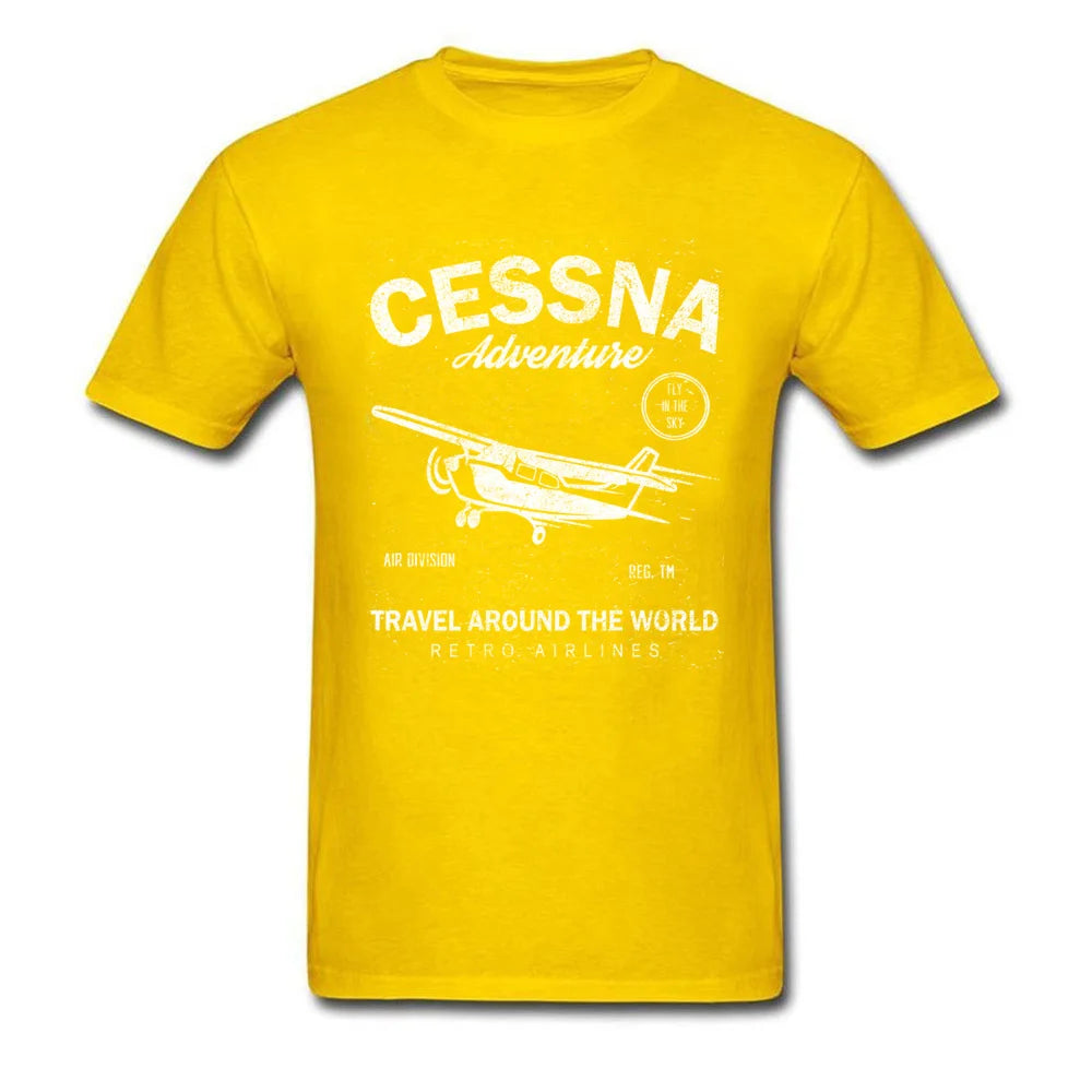 Cessna Leisure Brand Biplane Tshirt Airplane Adventure Travel Around The World Vintage T Shirt Men Graphic Tees Father's Day