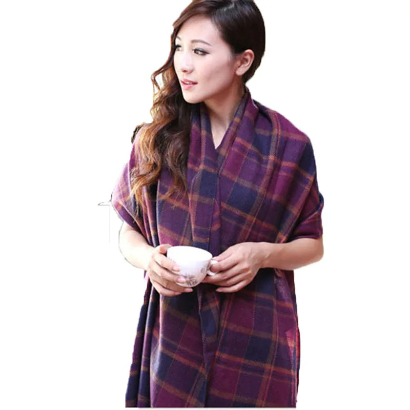 RUNMEIFA Women's Winter Stole Plaid Scarves Tippet Wraps Wool Ladies Scarf Women Classic Neckerchief Shawls foulard femme