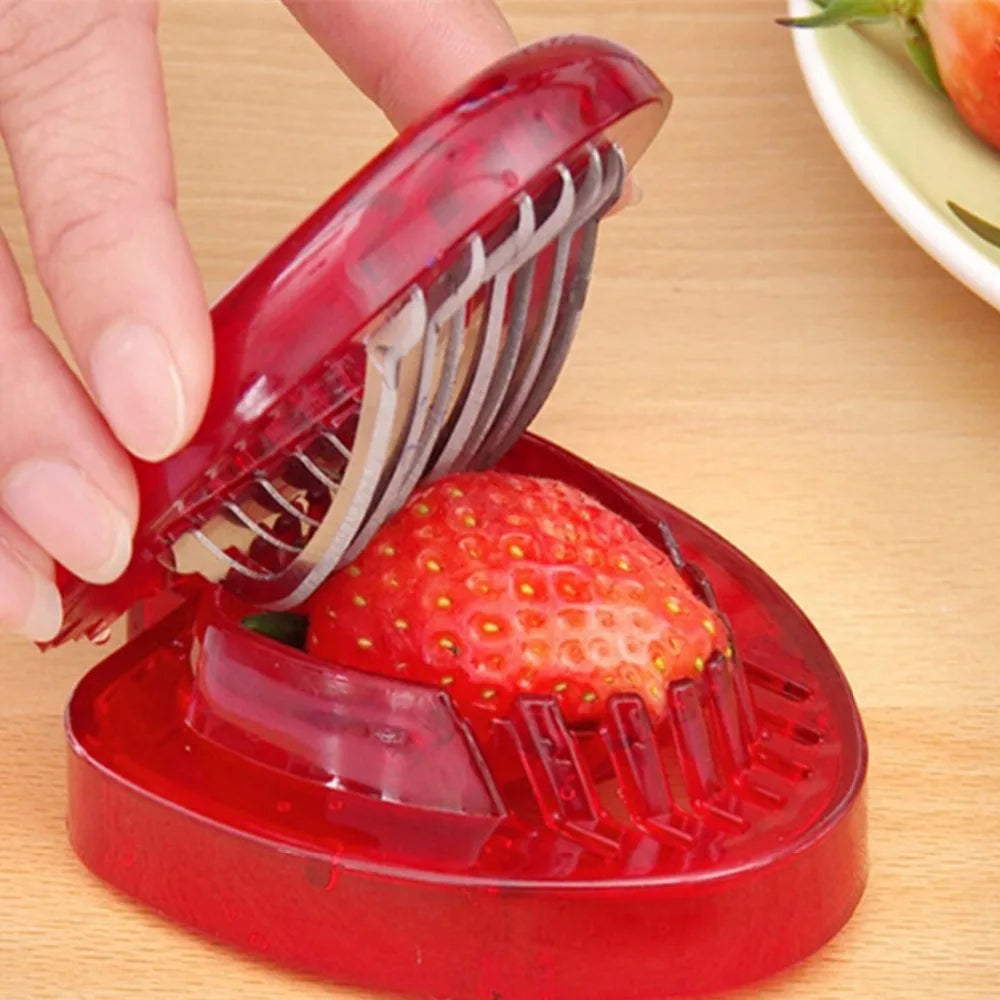 Kitchen Gadgets Strawberry Slicer With Stainless Steel Blade Fruit Carving Tools Salad Cutter Berry Stem Strawberry Cutter