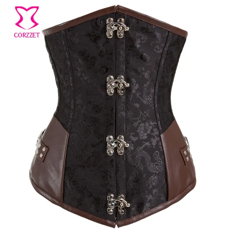 Vintage Brown Brocade Steampunk Underbust Corset Steel Bone Slimming Waist Trainer Corsets and Bustiers Sexy Gothic Clothing