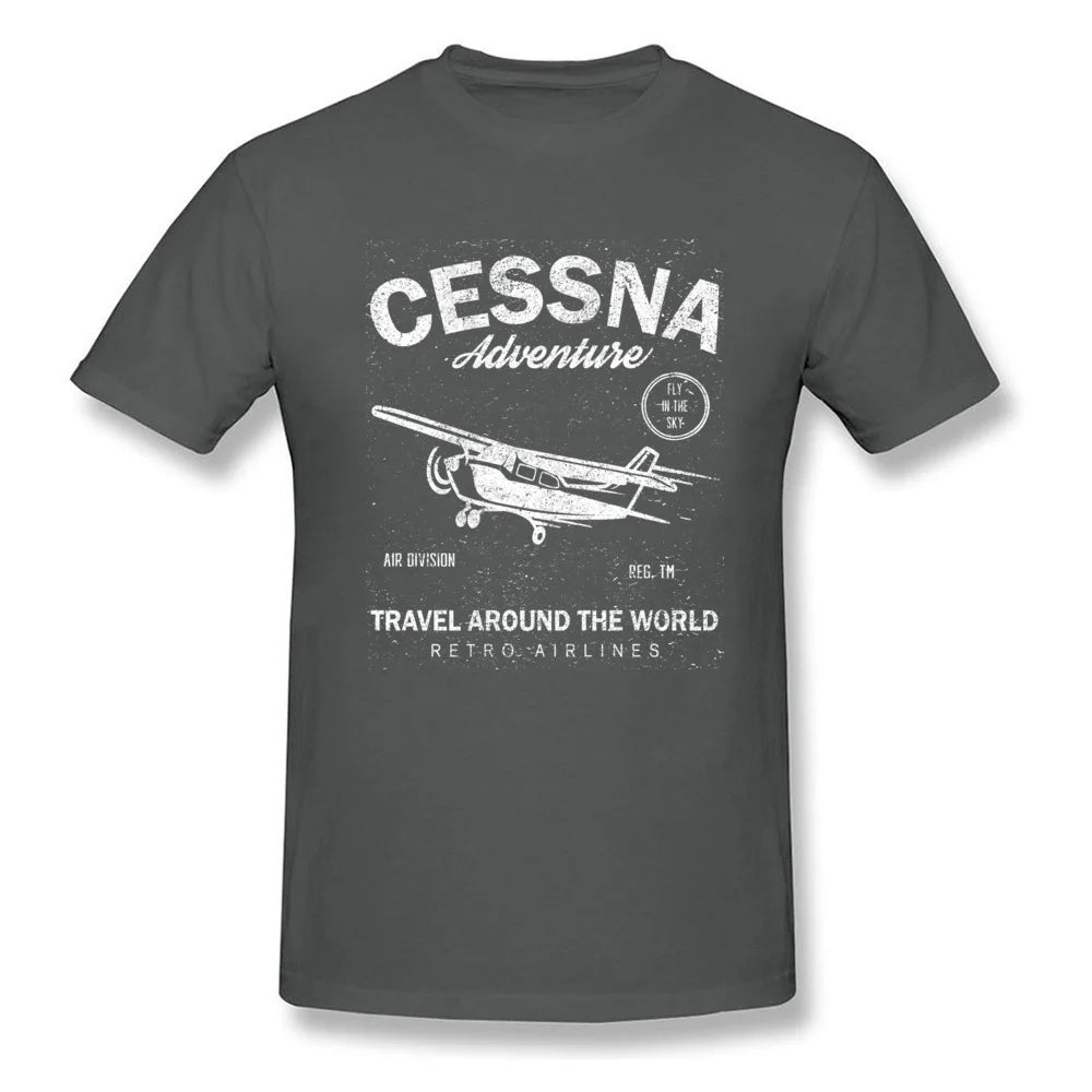 Cessna Leisure Brand Biplane Tshirt Airplane Adventure Travel Around The World Vintage T Shirt Men Graphic Tees Father's Day