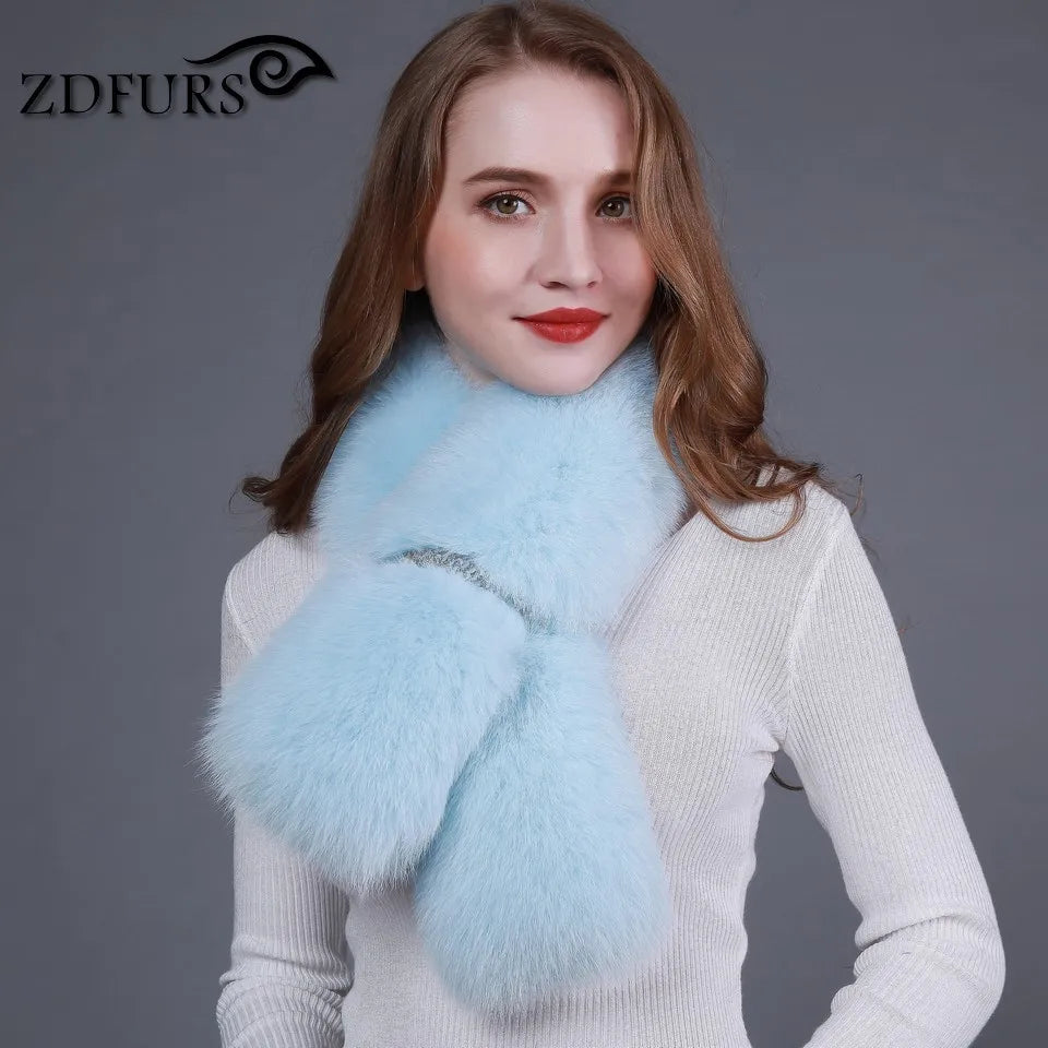 ZDFURS *new winter real fox fur shawl fashion collar long fur scarf female fox fur ring  coat decoration fur collar