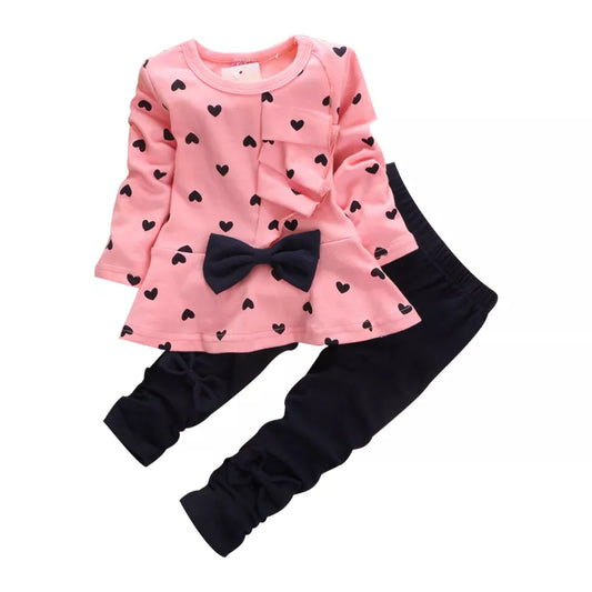 2020 New Fashion Girls Clothing Sets Cotton Children Bow Dress Tops Leggings Kids Round Neck Polka Dot Suits Baby Casual Outfit