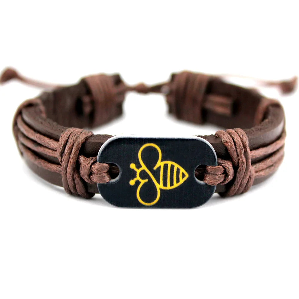 Handcrafted Art Turtle Tortoise Bee Honeybee Charm Leather Bracelets Women Men Unisex Jewelry Christmas Gift Drop Shipping