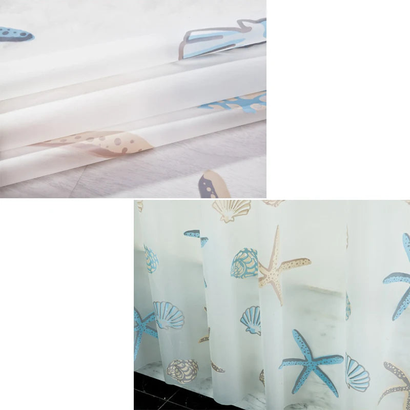 Starfish Pattern PEVA Shower Curtain Seaside Style Bathroom Bath Curtain With Hooks Waterproof Mildew Bathroom Accessories