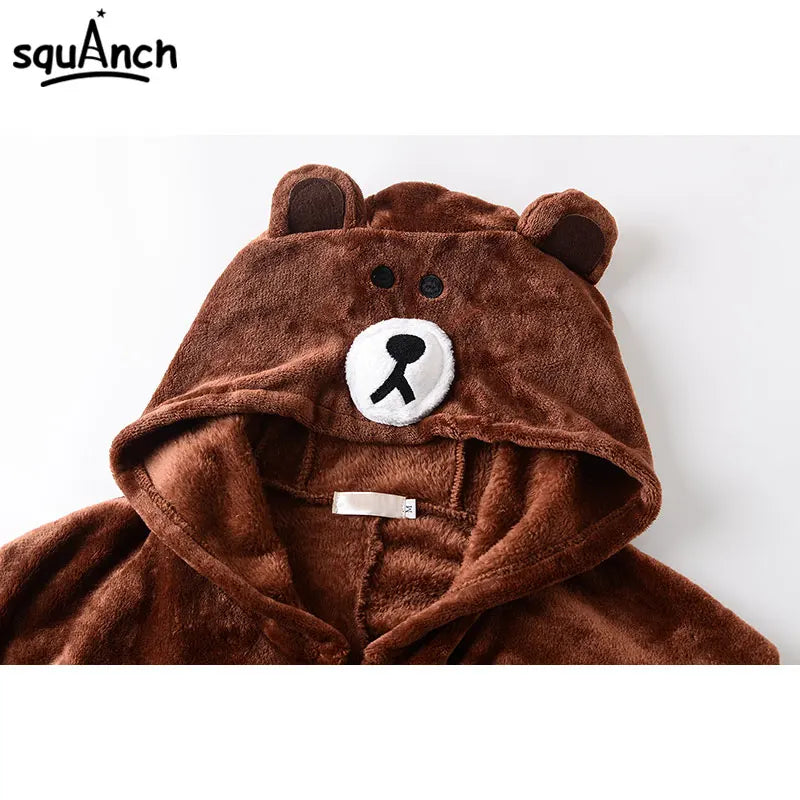 Unisex Bear Kigurumis Zipper Animal Onesie Women Men Adult Couple Funny Jumpsuit Flannel Warm Soft Cartoon Winter Sleepwear