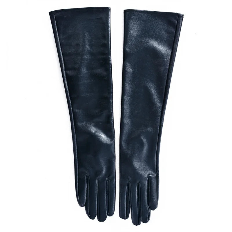 Women's Faux Leather Elbow Gloves Winter Long Gloves Warm Lined Finger Gloves New YP9