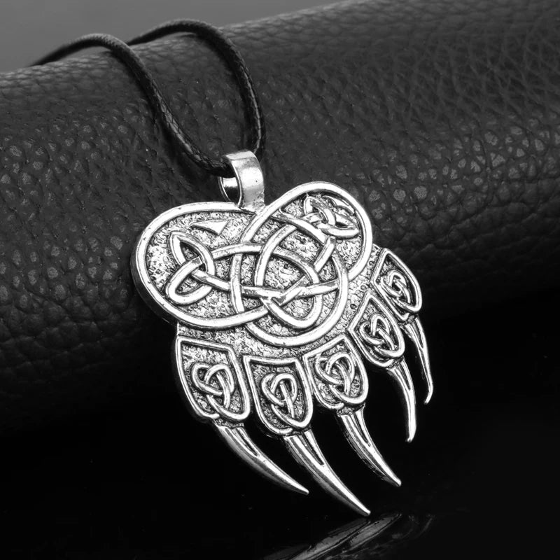 dongsheng 1pcs Vikings Runes Amulet Pendant Bear paw claw Veles Symbol Knot Animal men jewelry Scandinavian Talisman Necklace