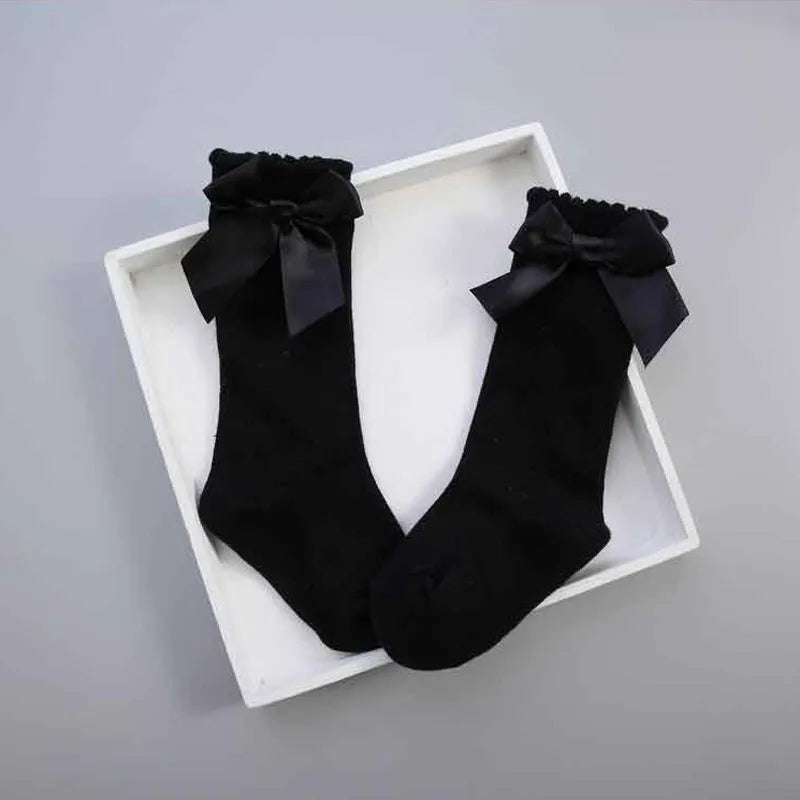 New Kids Socks Toddlers Girls Big Bow Knee High Long Soft Cotton Lace baby Socks Kids Solid Colour Cute Bow Girls Socks