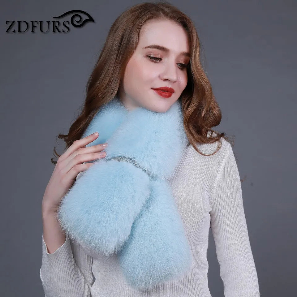 ZDFURS *new winter real fox fur shawl fashion collar long fur scarf female fox fur ring  coat decoration fur collar