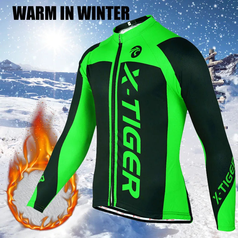 X-Tiger Winter Cycling Jersey Set Thermal Fleece Cycling Clothes MTB Bicycle Clothing Keep Warm Mountain Bike Cycling Wear Suit