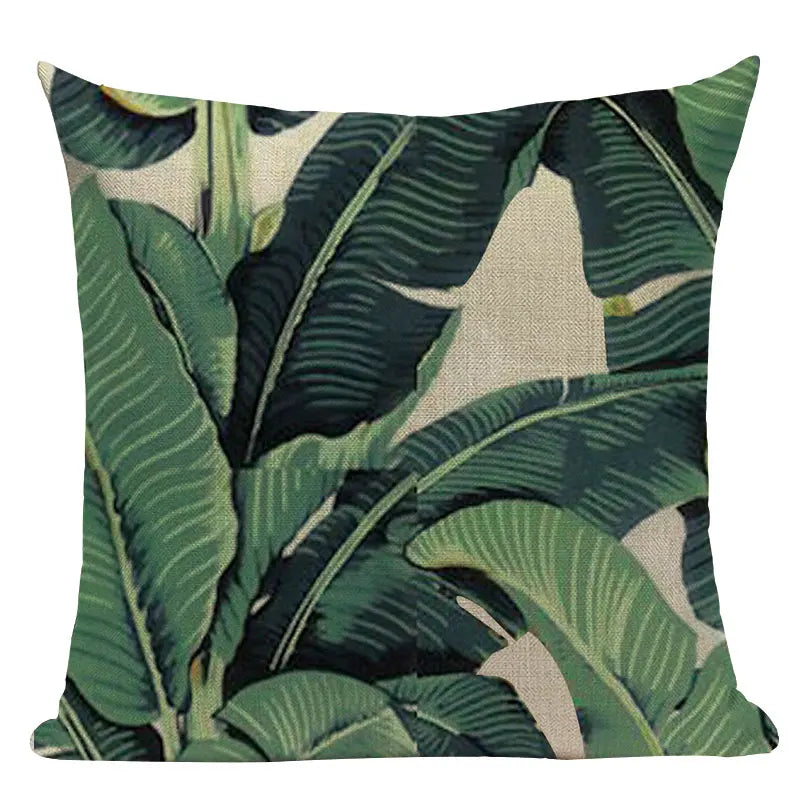 Plant cushion cover tropical jungle green leaves home sofa decorative pillows square linen print custom throw pillows 45Cmx45Cm