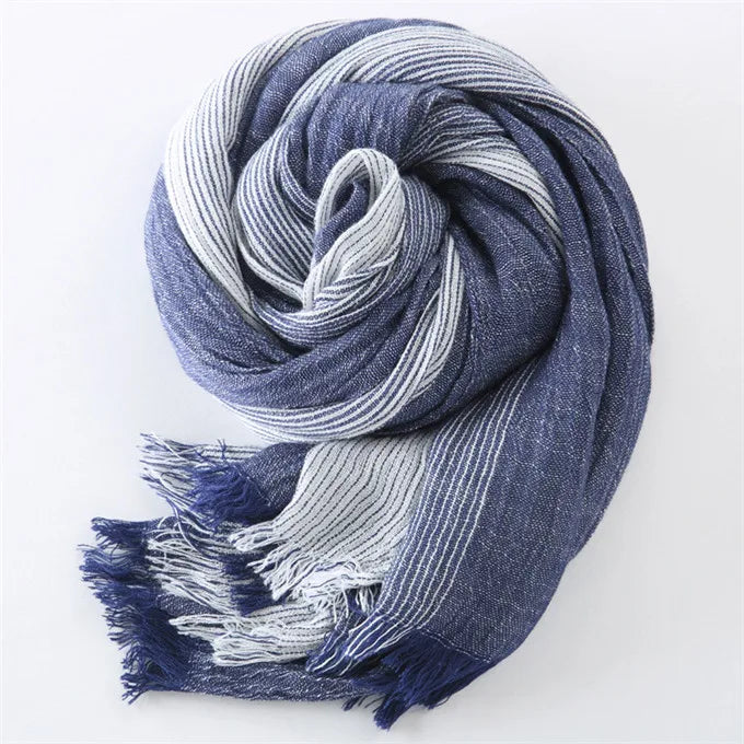 Japanese Cotton Scarves Unisex Cashmere big size striped tassel scarves Navy Blue and black winter scarf men scarf