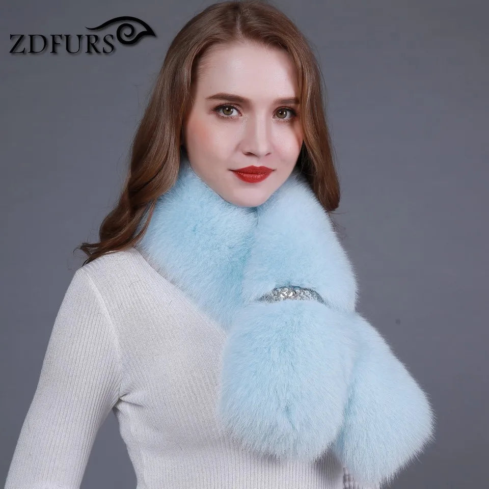 ZDFURS *new winter real fox fur shawl fashion collar long fur scarf female fox fur ring  coat decoration fur collar