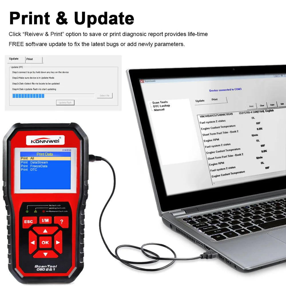 Professional OBD2 Scanner Automotive Code Reader KW850 OBD II & EOBD Code Scanner Auto Diagnostic Tool for All Cars After 1996