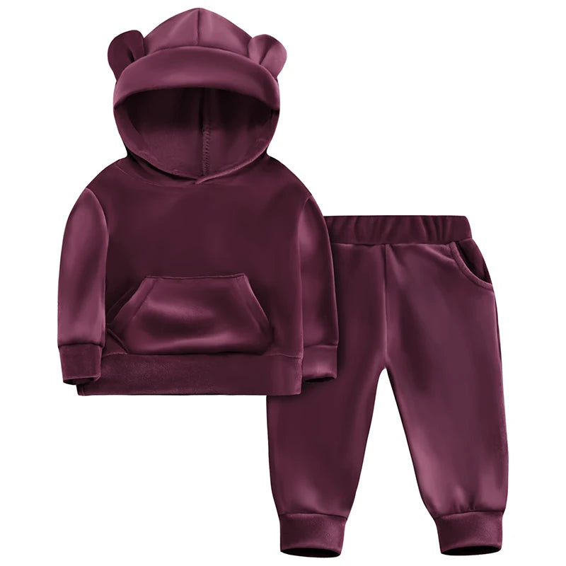 Baby Girls Velvet Hooded Clothing Set Autumn Spring Kids Suit for Girl Boys Sports Suits Tracksuits Toddler Children Clothes Set